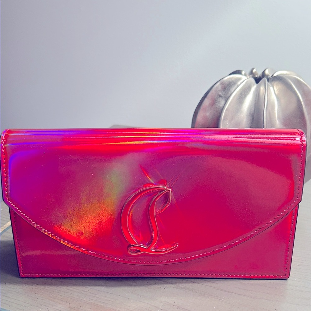 Christian Louboutin Loubi54 Holographic Pink Designer Clutch